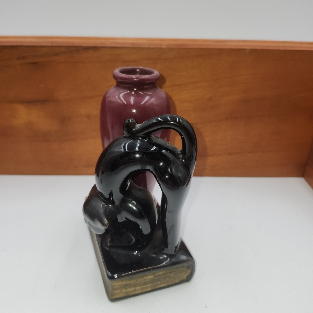 Vintage Redware Black Cat W/ Bud Vase on book bookend Made In Japan - Picture 6 of 10
